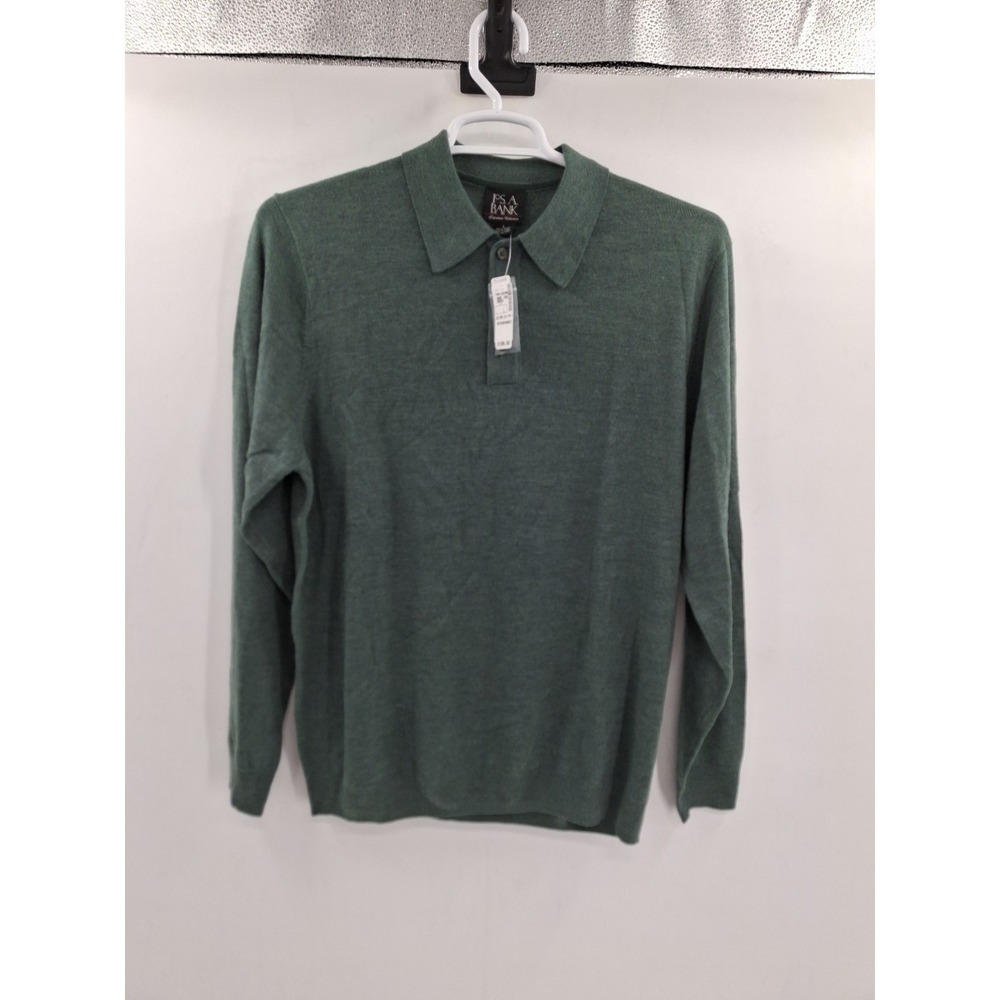 Jos A Bank Collection Mens Large 100% Italian Wool Green‎ Polo Sweater NWT